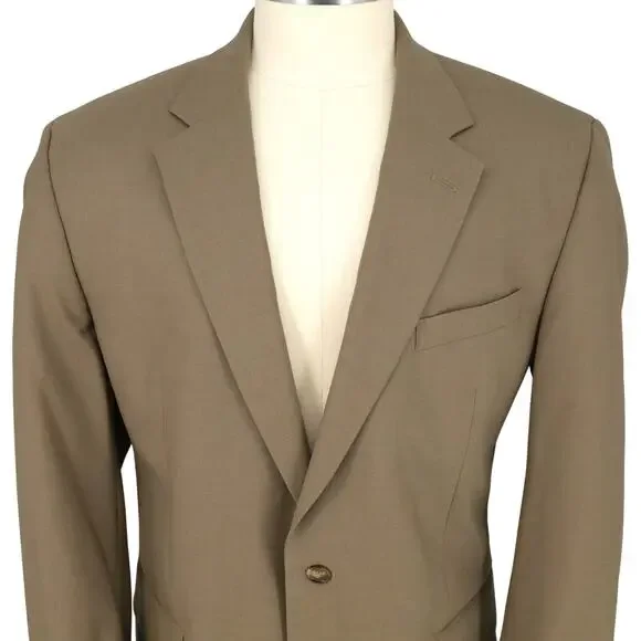 Jos A Bank Sport Coat Mens 46L Beige Tan Wool Jacket Two Button Lined